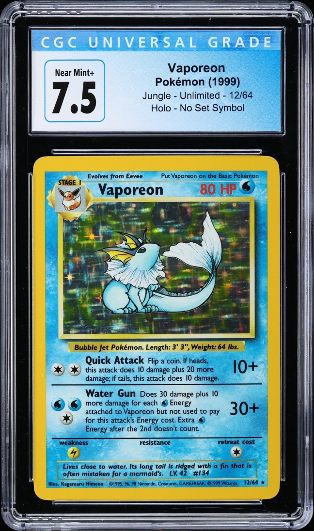 1999 Pokemon Jungle No Set Symbol Holo Vaporeon #12 CGC 7.5 NRMT+