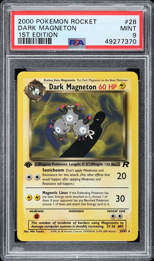 2000 Pokemon Team Rocket 1st Edition Dark Magneton #28 PSA 9 MINT