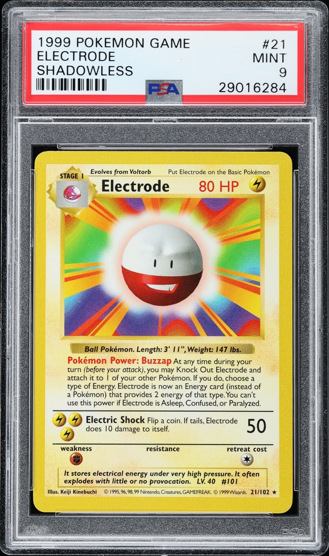 1999 Pokemon Base Set Shadowless Electrode #21 PSA 9 MINT