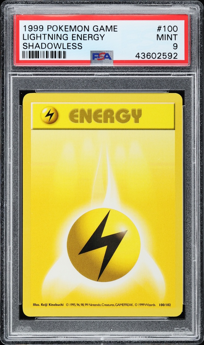 1999 Pokemon Base Set Shadowless Lightning Energy #100 PSA 9 MINT