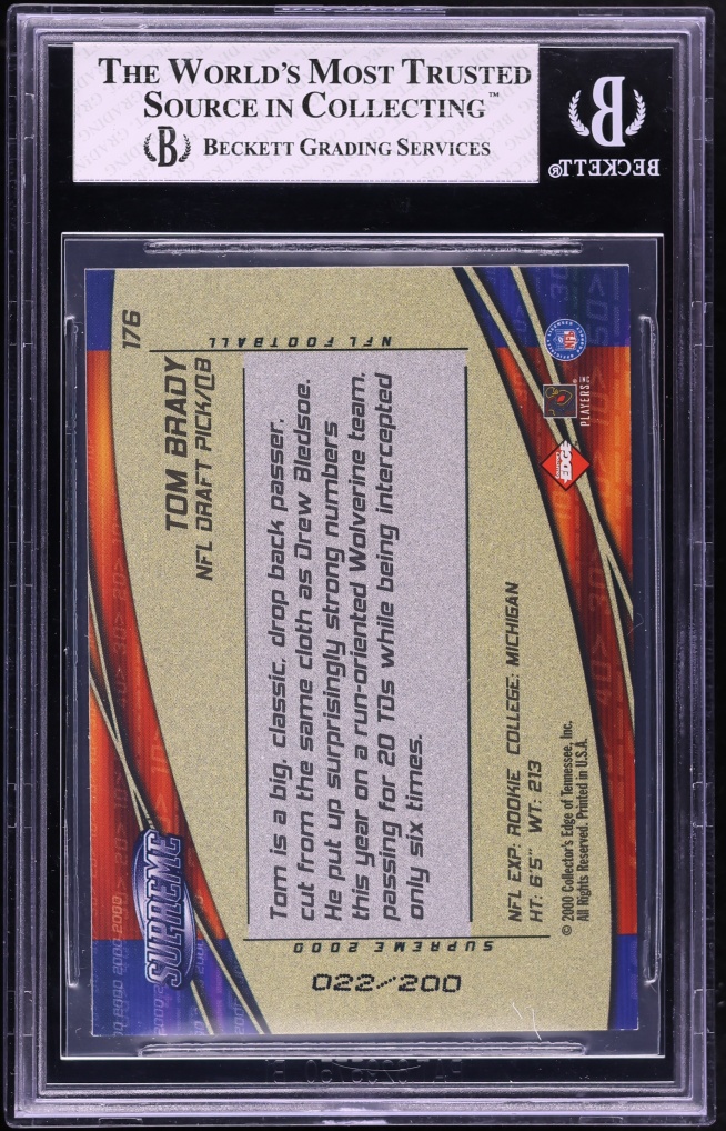 2000 Collector's Edge Supreme Hologold Tom Brady ROOKIE /200 #176 BGS 7 NRMT - Photo 2