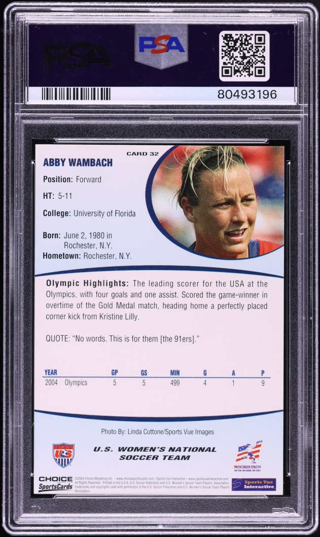 2004 Choice US Women's National Soccer Team Abby Wambach #32 PSA 10 GEM MINT - Photo 2