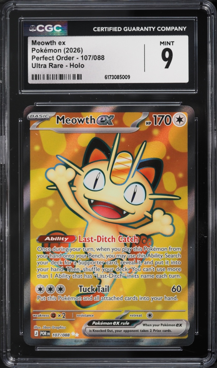 2026 Pokemon Mega Evolution Perfect Order Full Art Meowth ex #107 CGC 9 MINT