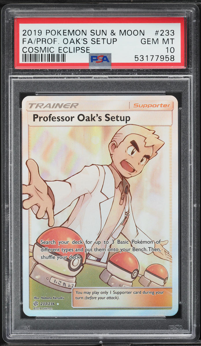 2019 Pokemon SM Cosmic Eclipse Full Art Professor Oak's Setup #233 PSA 10 GEM