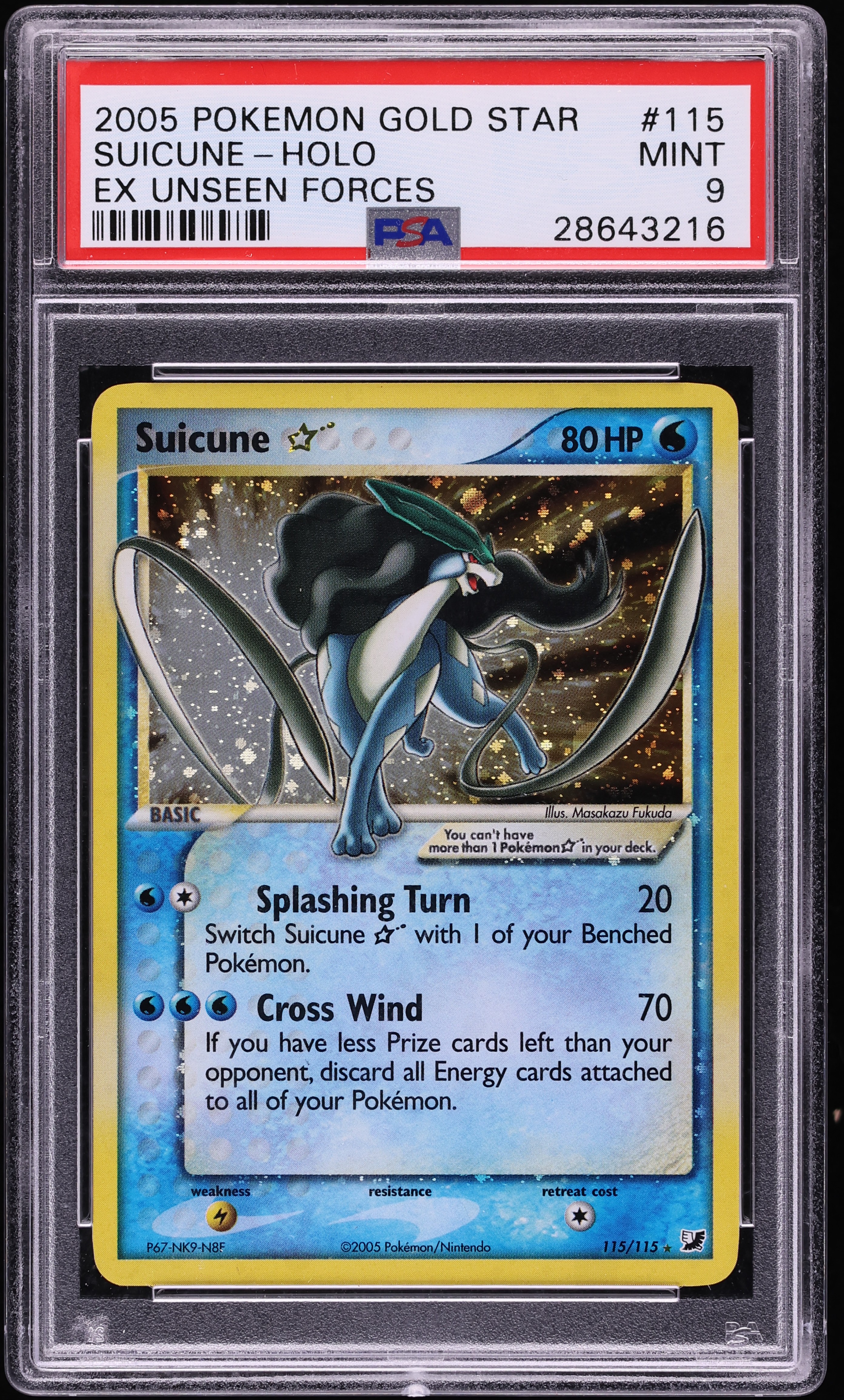 2005 Pokemon EX Unseen Forces Holo Suicune Gold Star #115 PSA 9 MINT