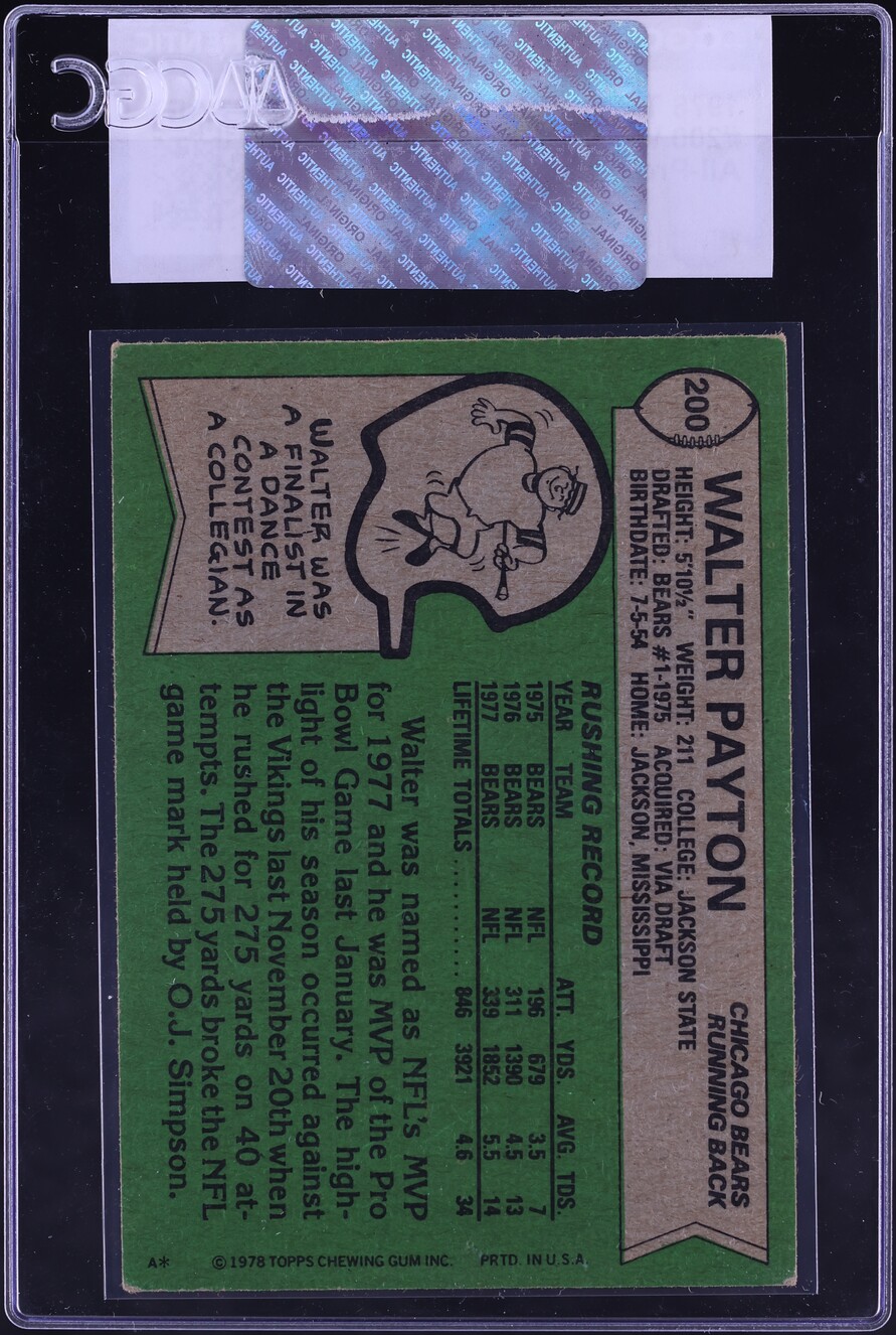 1978 Topps Football Walter Payton ALL-PRO #200 CGC AUTH