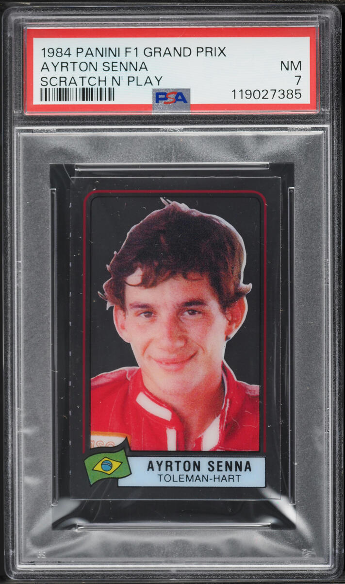 1984 Panini Formula 1 F1 Grand Prix Scratch N' Play Ayrton Senna ROOKIE PSA 7 NRMT