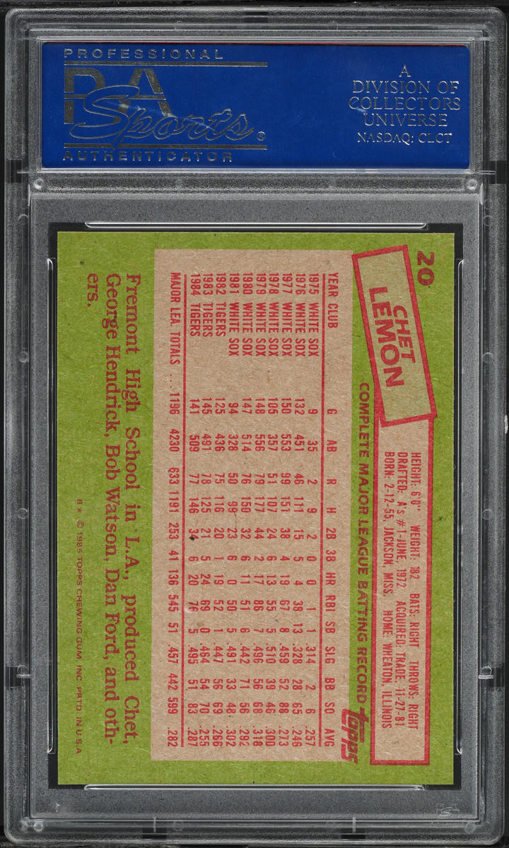 1985 Topps Chet Lemon #20 PSA 10 GEM MINT