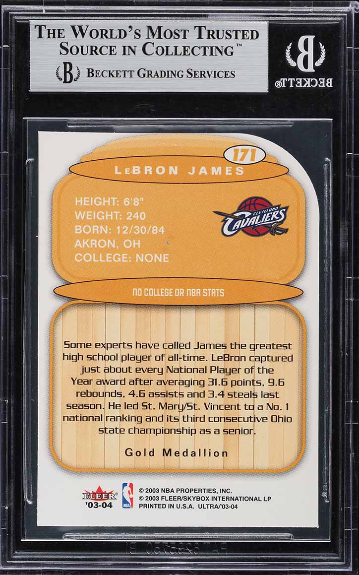 2003 Ultra Gold Medallion Die-Cut LeBron James ROOKIE #171 BGS 9 MINT - Photo 2