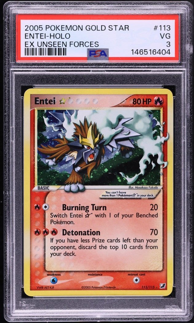 2005 Pokemon EX Unseen Forces Holo Entei Gold Star #113 PSA 3 VG
