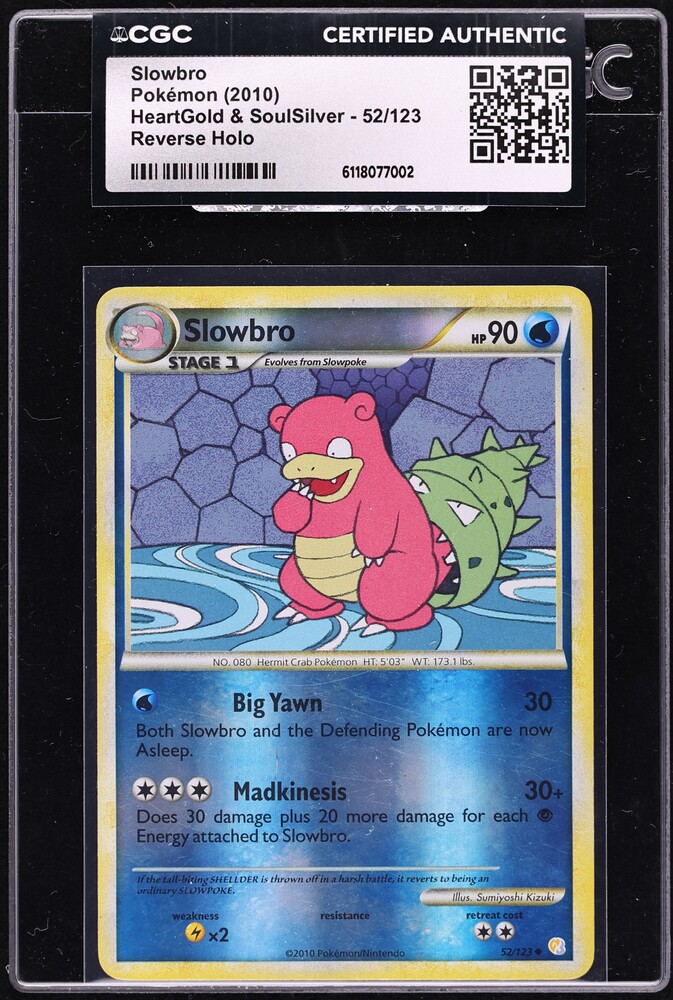 2010 Pokemon HeartGold & SoulSilver Reverse Holo Slowbro #52 CGC AUTH