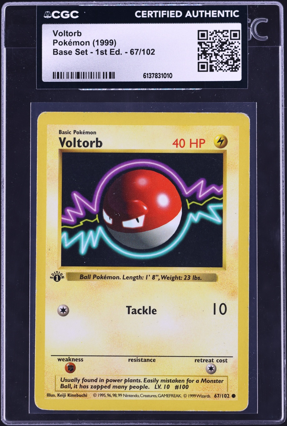 1999 Pokemon Base Set Shadowless 1st Edition Voltorb #67 CGC AUTH