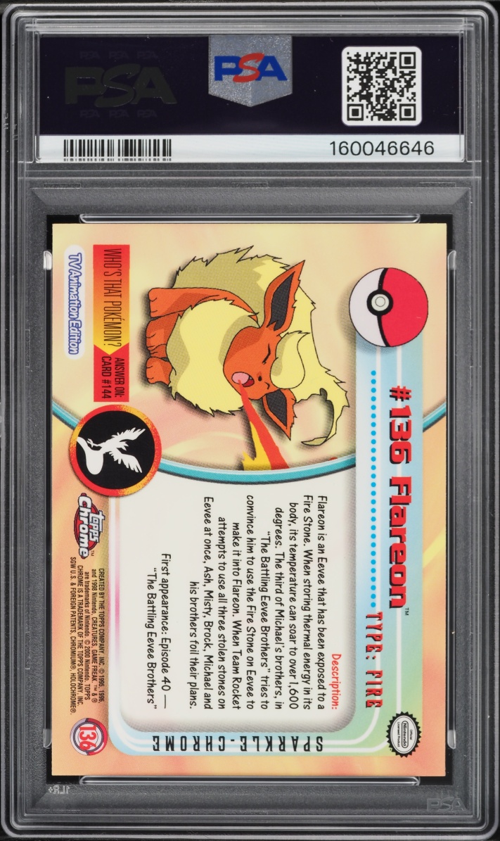 2000 Topps Chrome Pokemon Series 2 T.V. Sparkle Flareon #136 PSA 10 GEM MINT