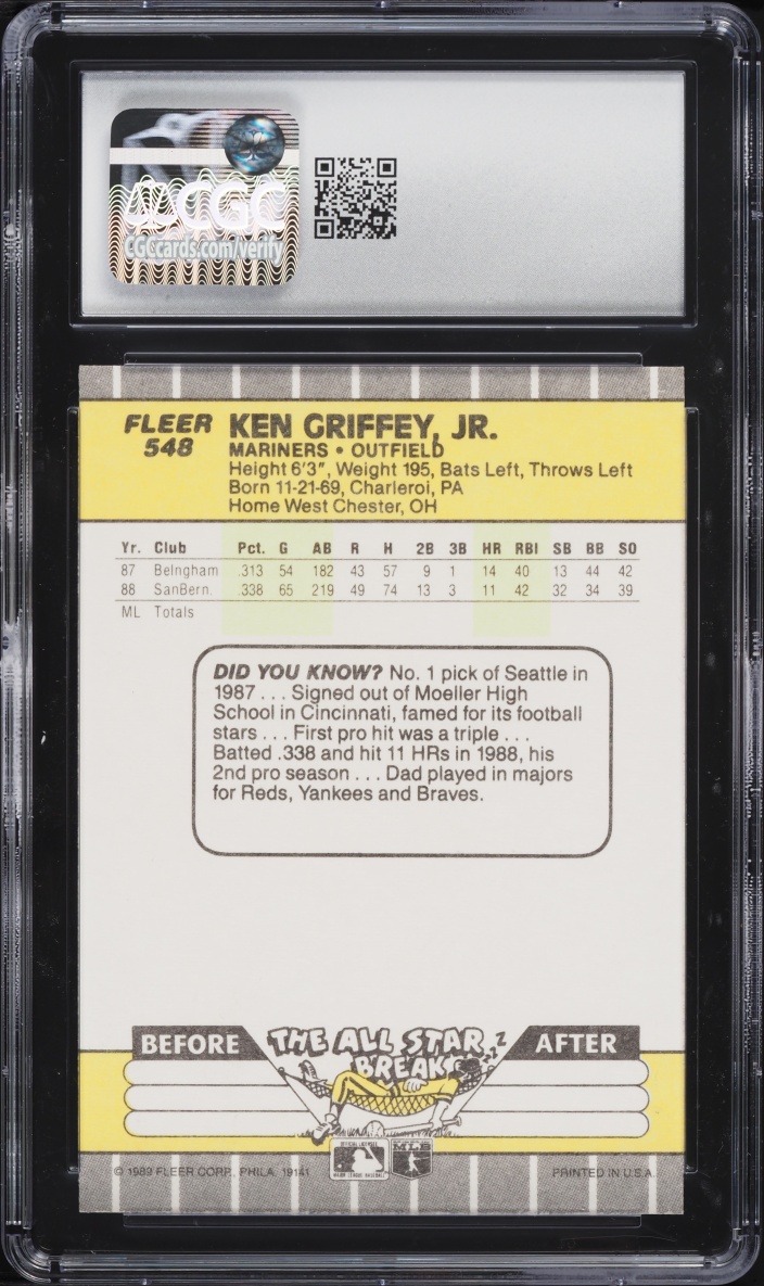 1989 Fleer Ken Griffey Jr. ROOKIE #548 CGC 9 MINT