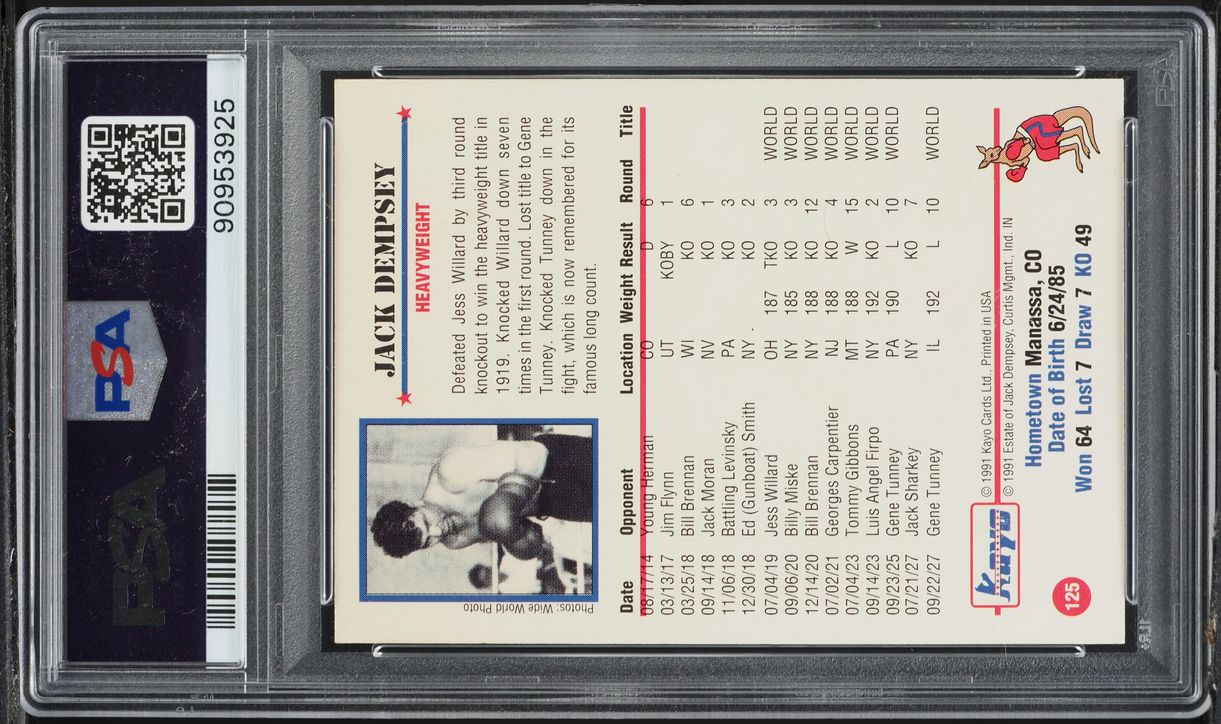 1991 Kayo Boxing Jack Dempsey #125 PSA 1 PR