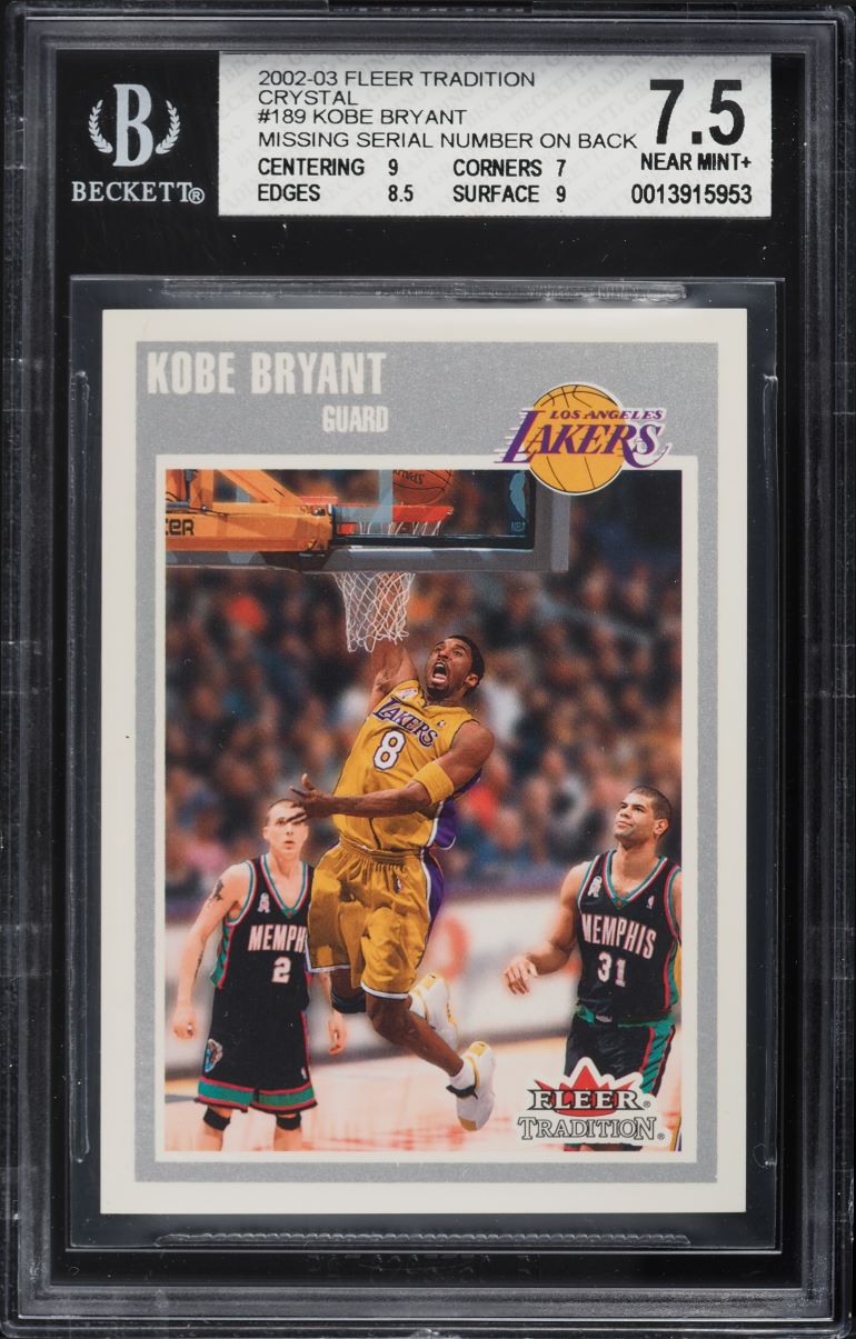 2002 Fleer Tradition Crystal Kobe Bryant MISSING SERIAL /199 #189 BGS 7.5 NRMT+