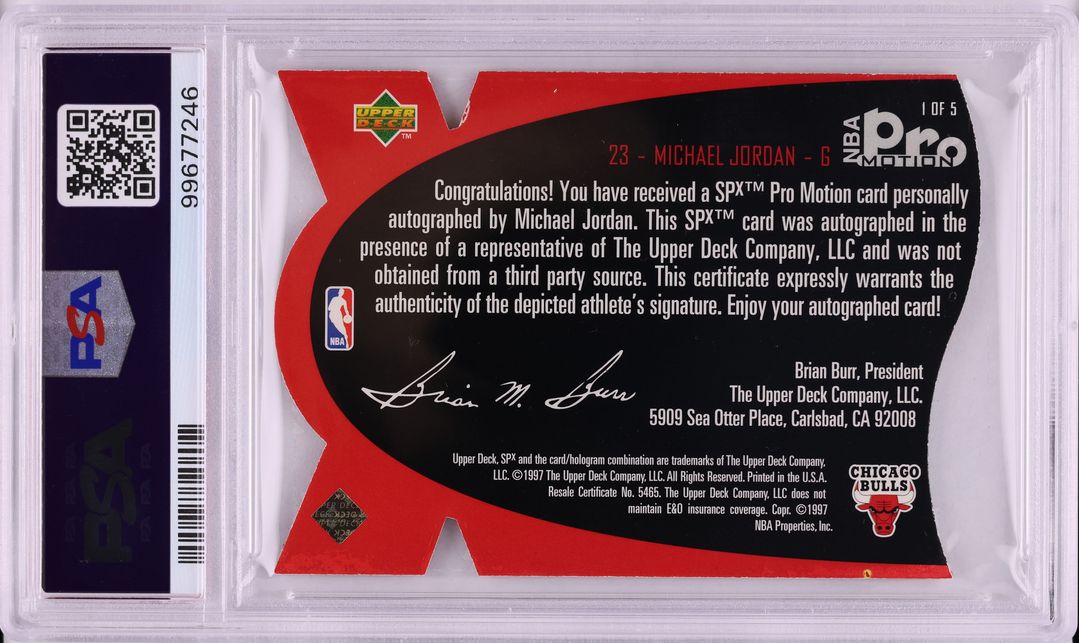 1997 SPx Pro Motion Die-Cut Michael Jordan AUTO DNA 10 /100 #1 PSA 7 NRMT