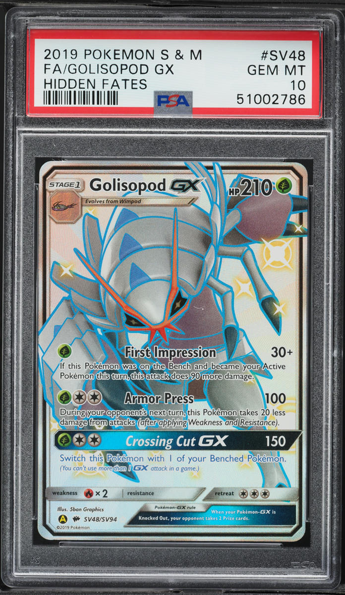 2019 Pokemon Sun & Moon Hidden Fates Full Art Shiny Golisopod GX #SV48 PSA 10 GEM MINT