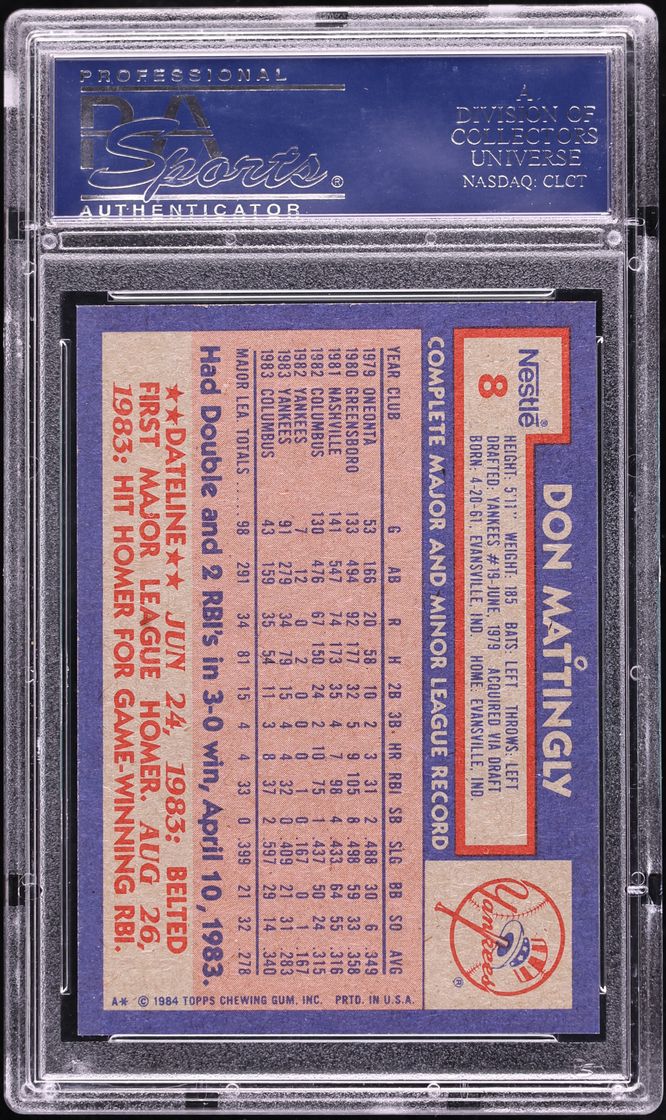 1984 Topps Nestle Don Mattingly ROOKIE #8 PSA 10 GEM MINT