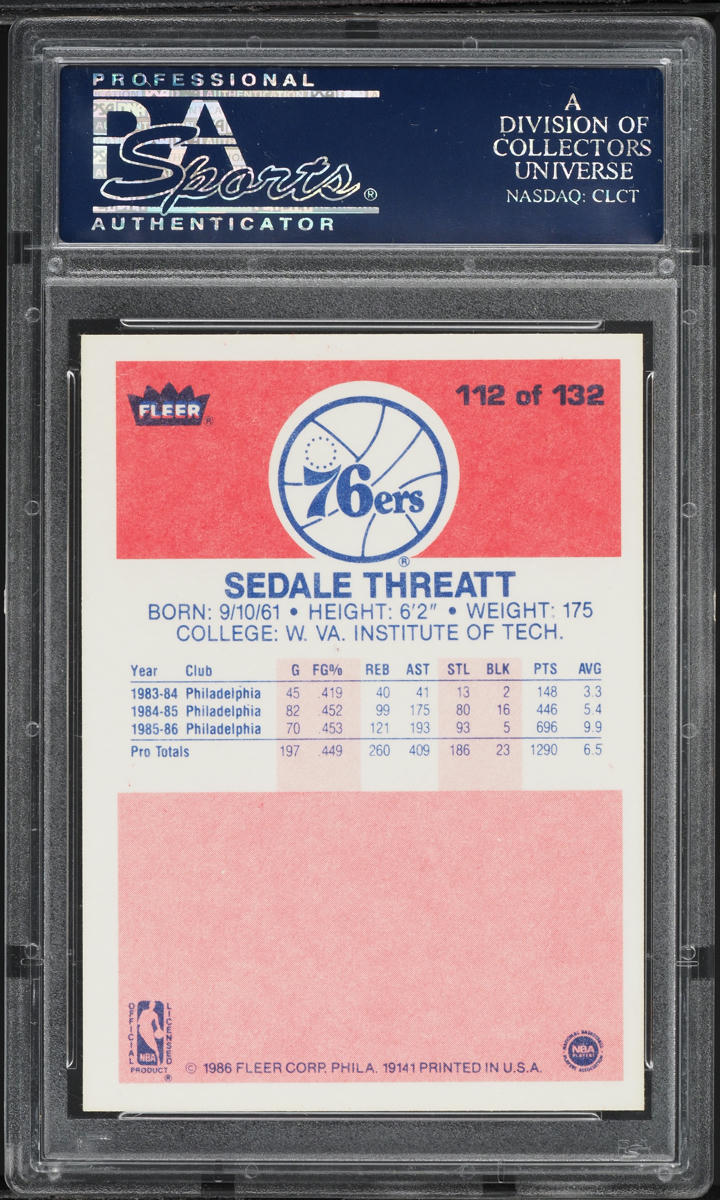 1986 Fleer Basketball Sedale Threatt ROOKIE #112 PSA 10 GEM MINT