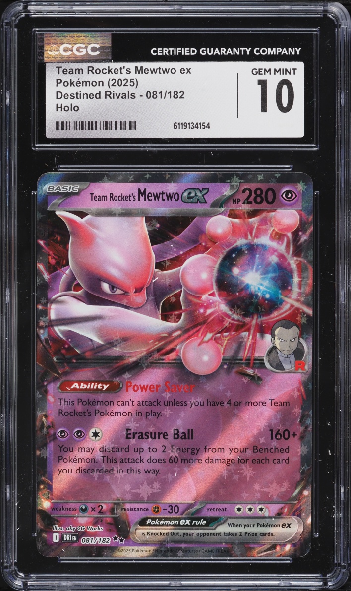 2025 Pokemon Scarlet & Violet Destined Rivals Holo Team Rocket's Mewtwo Ex #81 CGC 10 GEM MINT