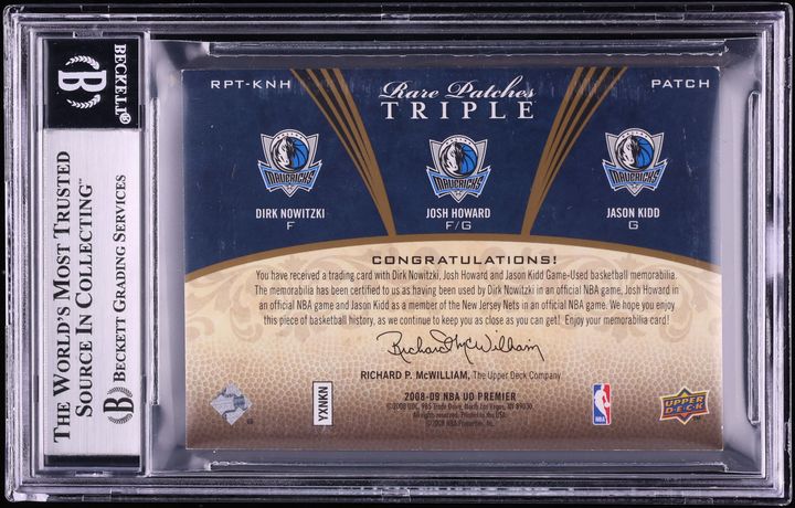 2008 Upper Deck Premier Rare Dirk Nowitzki Josh Howard Jason Kidd PATCH /15 #RPTKNH BGS 8 NM-MT