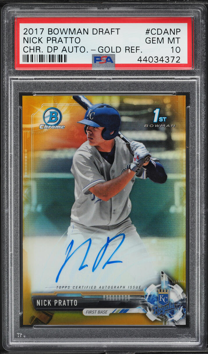 2017 Bowman Chrome Draft Gold Refractor Nick Pratto PROSPECT AUTO /50 PSA 10