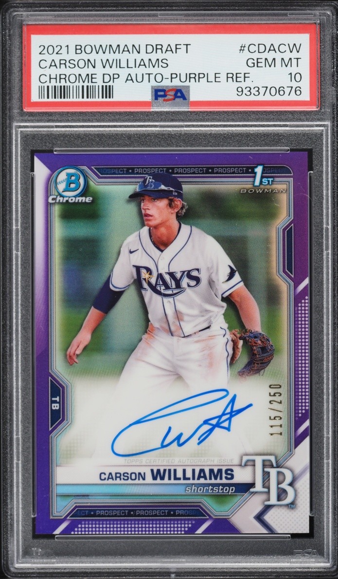 2021 Bowman Chrome Purple Refractor Carson Williams PROSPECT AUTO /250 #CDA-CW PSA 10 GEM MINT