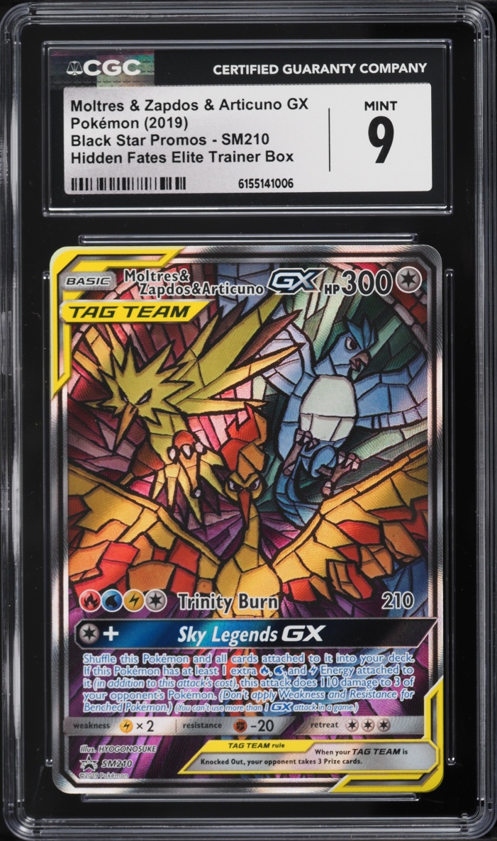 2019 Pokemon Sun & Moon Promo Hidden Fates Alt Art Moltres Zapdos Articuno GX #SM210 CGC 9 MINT