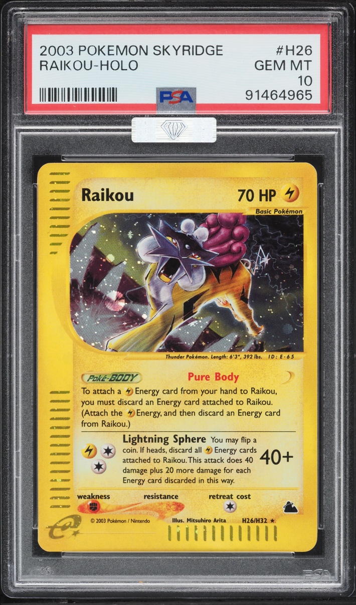 2003 Pokemon Skyridge Holo Raikou #H26 PSA MBA 10 GEM MINT