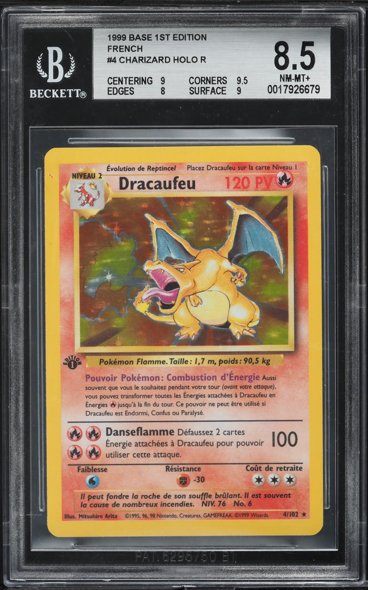 1999 Pokemon French Base Set 1st Edition Holo Charizard #4 BGS 8.5 NM-MT+