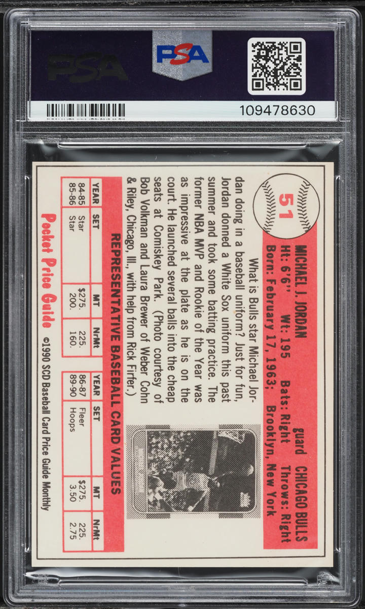 1990 SCD Baseball Pocket Price Guides Michael Jordan ROOKIE #51 PSA 7 NRMT