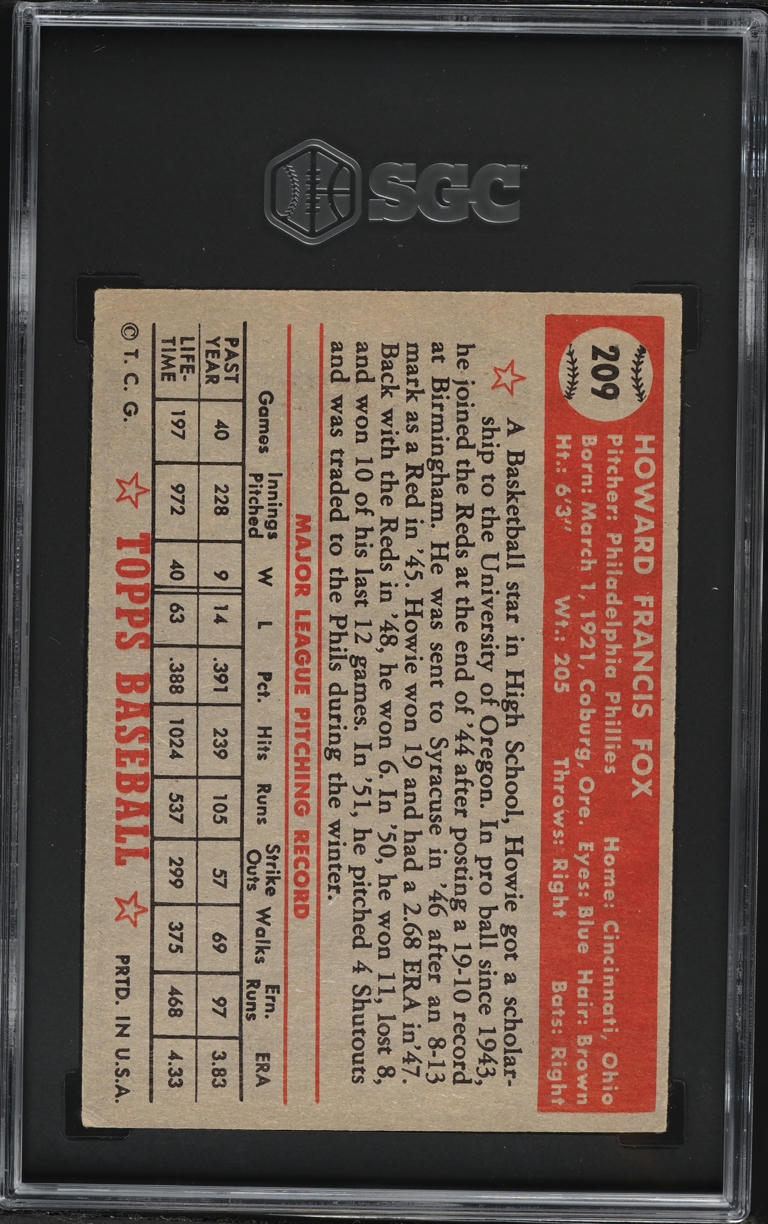 1952 Topps Howie Fox #209 SGC 4 VGEX