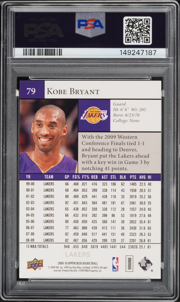 2009 Upper Deck Basketball Kobe Bryant #79 PSA 9 MINT
