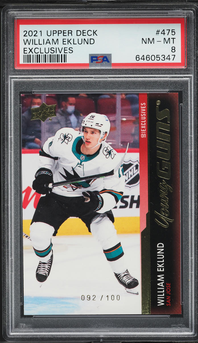 2021 Upper Deck Exclusives Young Guns William Eklund ROOKIE /100 #475 PSA 8