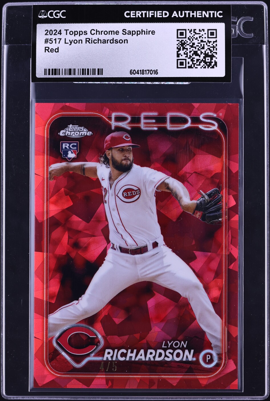 2024 Topps Chrome Sapphire Red Lyon Richardson ROOKIE /5 #517 CGC AUTH