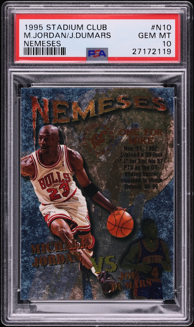 1995 Stadium Club Nemeses Michael Jordan Vs. Joe Dumars #N10 PSA 10 GEM MINT