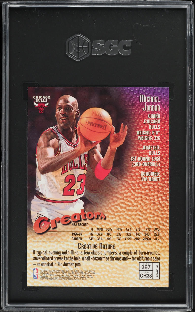 1997 Finest Silver w/ Coating Michael Jordan #287 SGC 10 GEM MINT