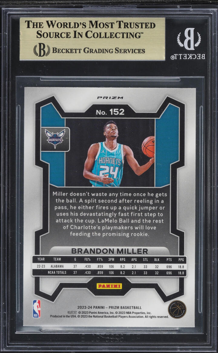 2023 Panini Prizm Pink Ice Brandon Miller ROOKIE #152 BGS 9.5 GEM MINT