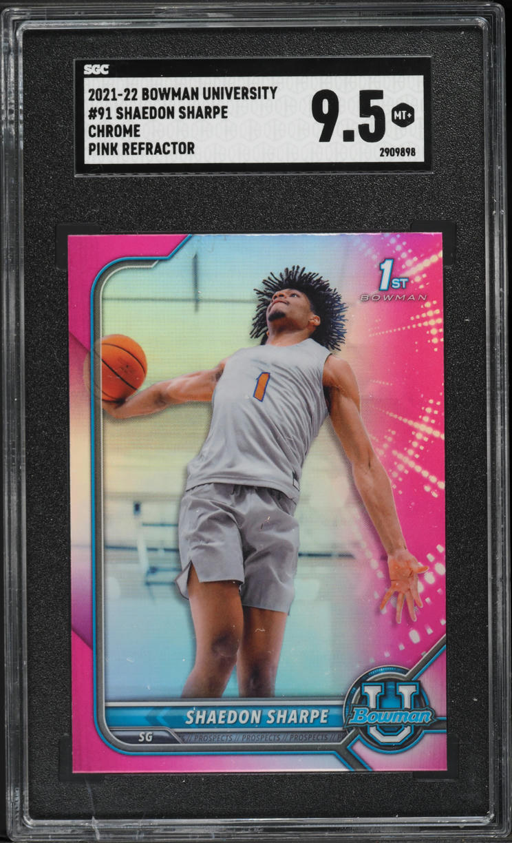 2021 Bowman Chrome University Pink Refractor Shaedon Sharpe ROOKIE #91 SGC 9.5