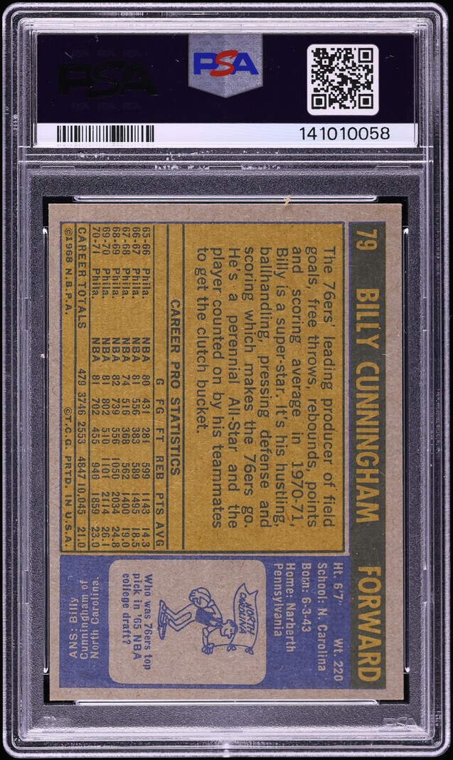 1971 Topps Basketball Billy Cunningham #79 PSA 6 EXMT