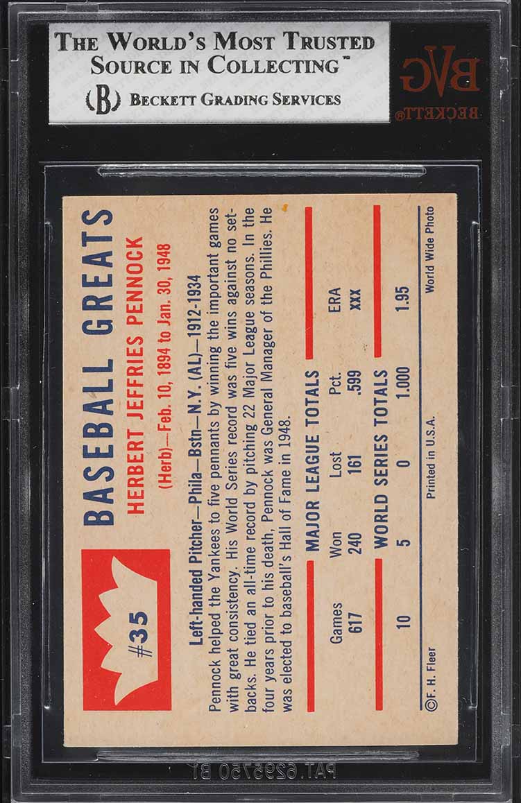 1960 Fleer Herb Pennock #35 BVG 6 EXMT
