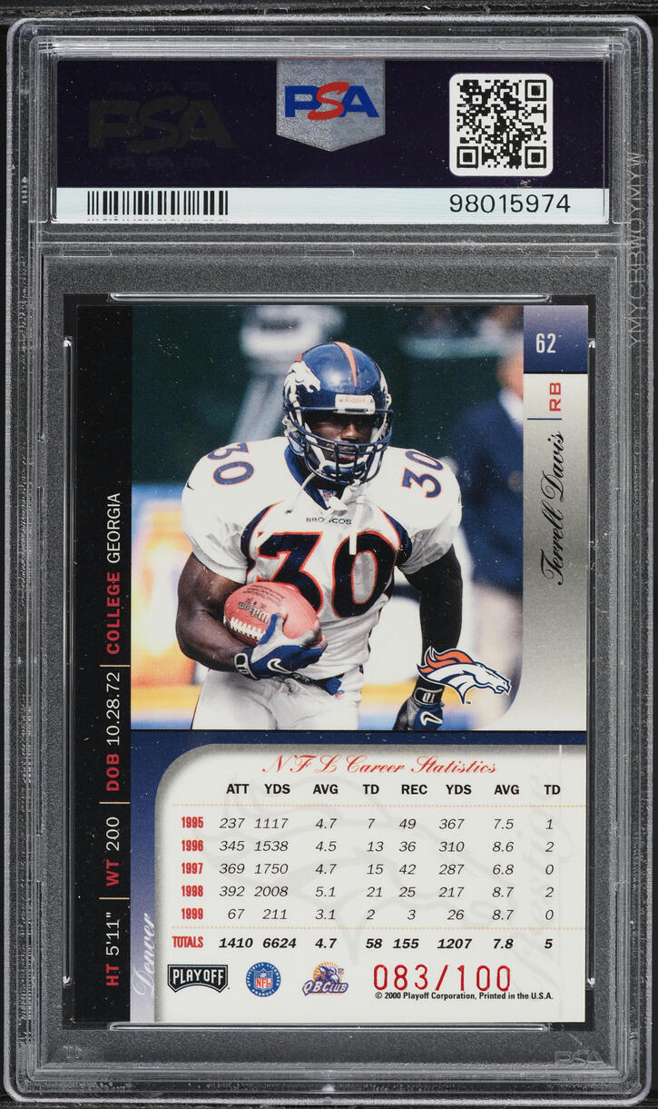 2000 Playoff Prestige Spectrum Red Terrell Davis /100 #62 PSA 9 MINT