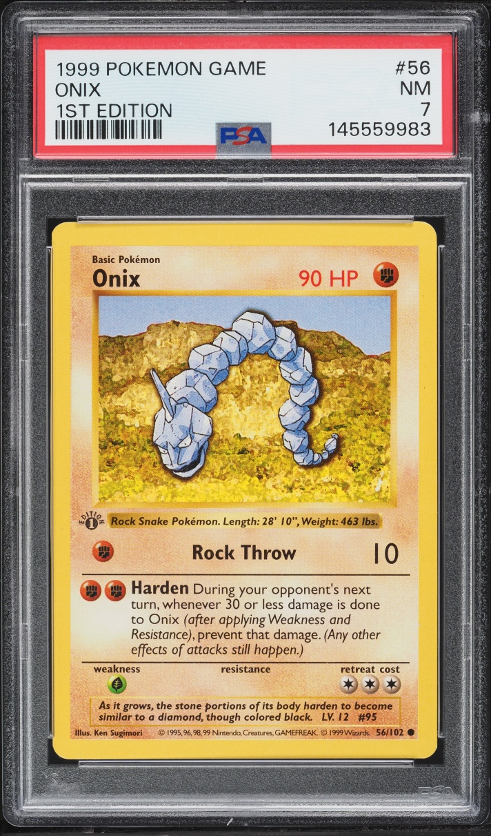 1999 Pokemon Base Set Shadowless 1st Edition Onix #56 PSA 7 NRMT