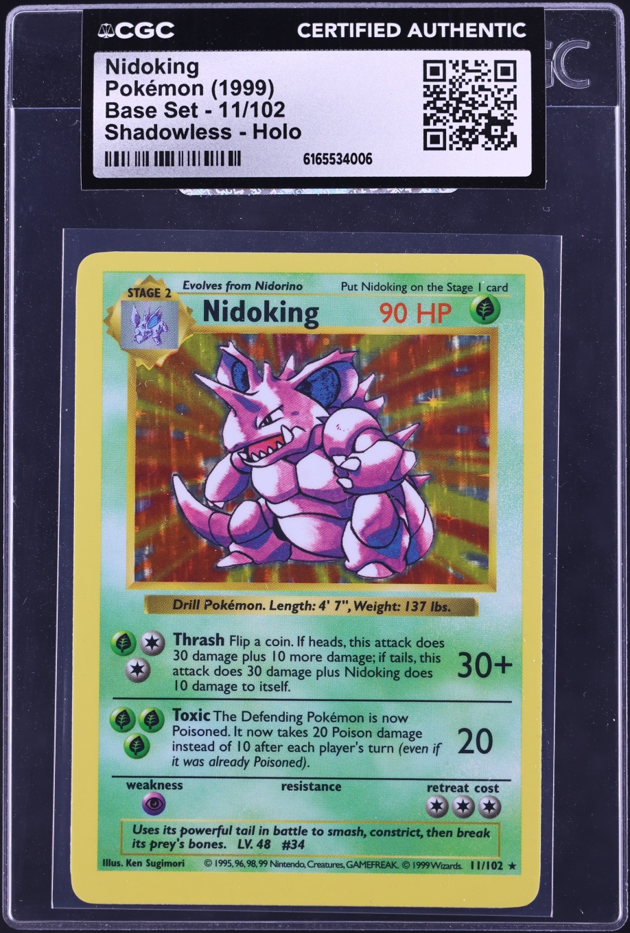 1999 Pokemon Base Set Shadowless Holo Nidoking #11 CGC AUTH