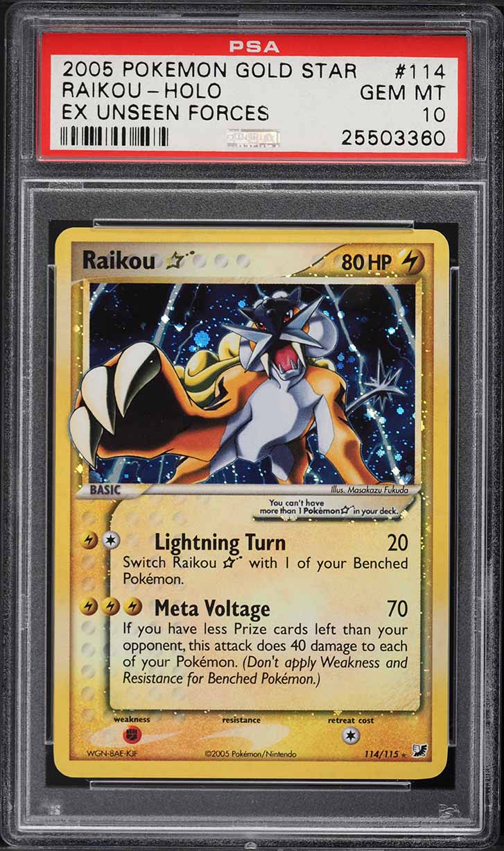 2005 Pokemon EX Unseen Forces Holo Raikou Gold Star #114 PSA 10 GEM MINT