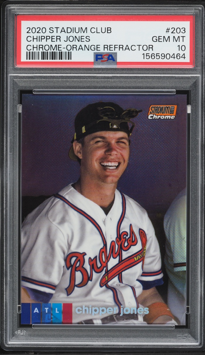2020 Stadium Club Chrome Orange Refractor Chipper Jones /99 #203 PSA 10 GEM MINT
