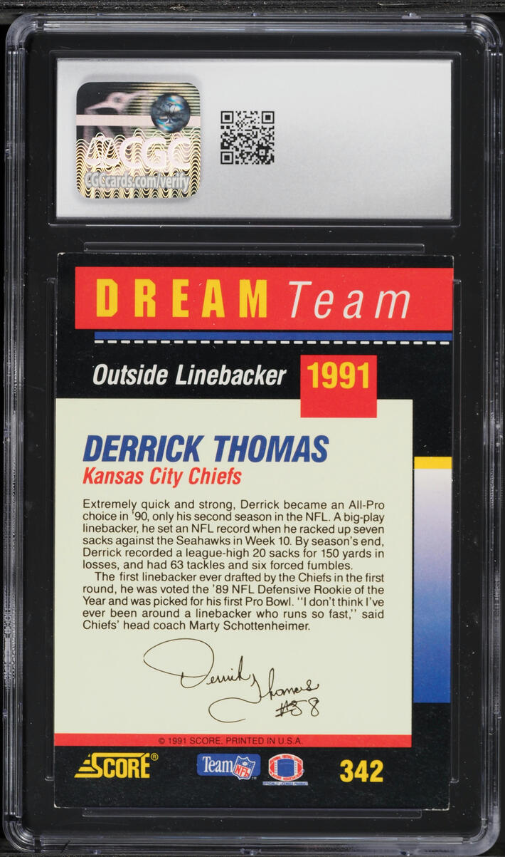 1991 Score Football Derrick Thomas #342 CGC 7.5 NRMT+