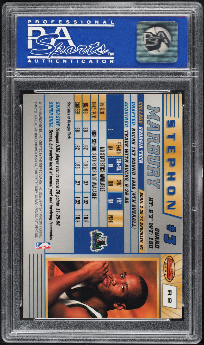 1996 Bowman's Best Stephon Marbury ROOKIE #R2 PSA 10 GEM MINT