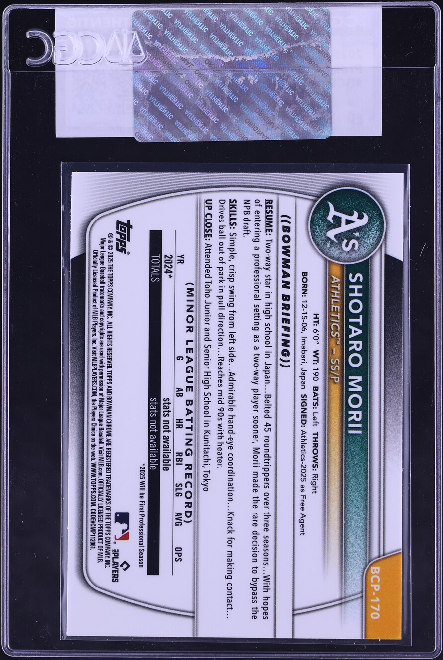 2025 Bowman Chrome Shotaro Morii PROSPECT #BCP-170 CGC AUTH
